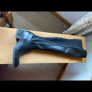 Knee-high black faux leather boots